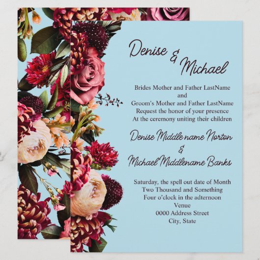 スピンシュガー ブルー クリサンセマム 招待状 (正面/裏面)