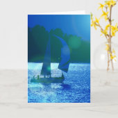 スピンナカーレーシングセーリングボートのグリーティングカード カード (黄色い花)