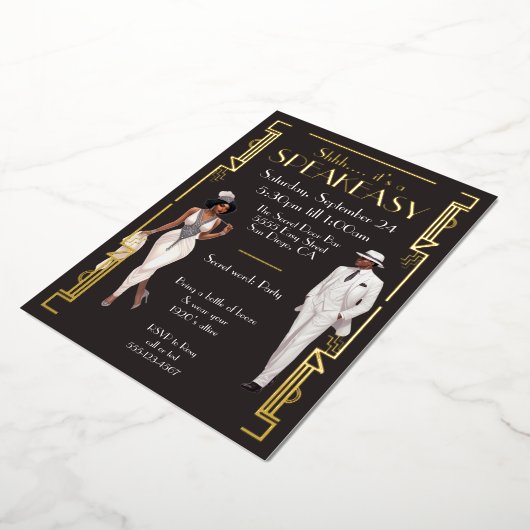 スピーカーシーフラッパーパーティーアフリカンアメリカン・ブラック 箔招待状 (回転した状態)