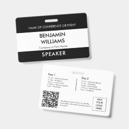 スピーカー名バッジ QR ブラック ホワイト ロゴ ID イベント バッジ