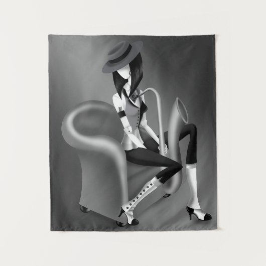 スピーカー – グレーのモノクロ タペストリー (正面)