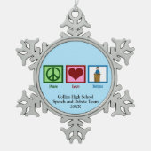 スピーチとディベートチームがかわいいカスタムブルークリスマス スノーフレークピューターオーナメント (正面)