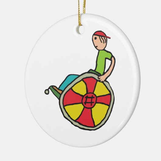 スピーディおもしろい車椅子利用者 セラミックオーナメント (左)