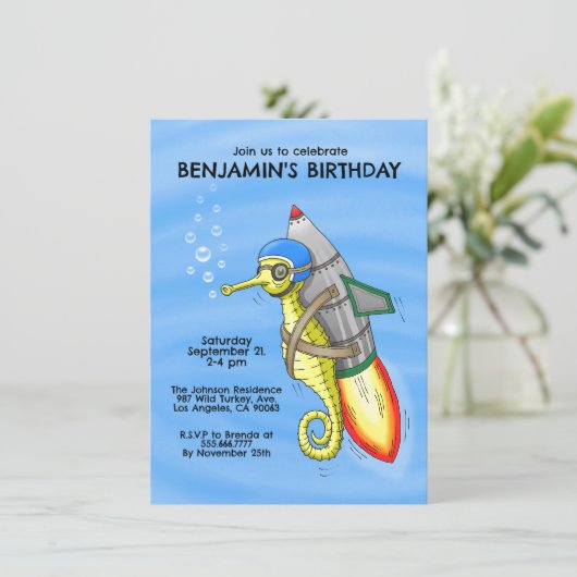 スピーディロケットシーホース誕生日招待状 招待状 (スタンド正面)