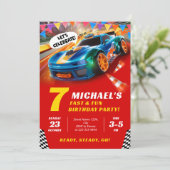 スピーディーなレースカーの誕生日パーティー 招待状 (スタンド正面)