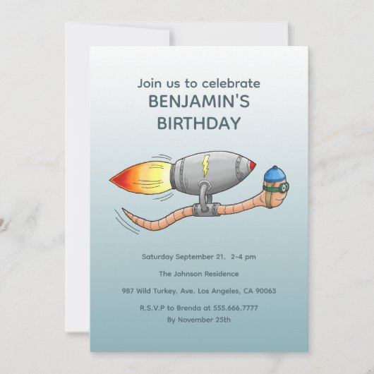 スピーディーロケットワームの誕生日招待状 招待状 (正面)