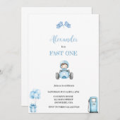 スピードいっぱい 青い 車の 誘い 招待状 (正面/裏面)