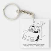 スピードおもしろいカメラ漫画で男の運転を示す キーホルダー (正面)