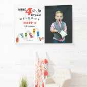 スピードが4倍のモーターカー レース ボーイ 4歳の誕生日 横断幕 (インサイチュ)