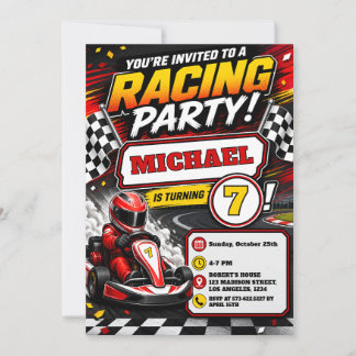 スピードで楽しむ今 + カートレースキッズの誕生日パーティー 招待状