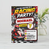 スピードで楽しむ今 + カートレースキッズの誕生日パーティー 招待状 (スタンド正面)