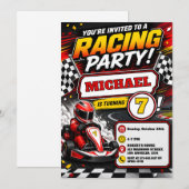 スピードで楽しむ今 + カートレースキッズの誕生日パーティー 招待状 (正面/裏面)