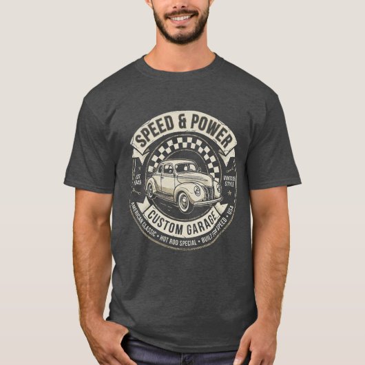 スピードとパワー 自動車 ビンテージ Tシャツ (正面)