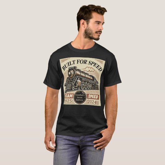 スピードのために設計された - カスタマイズ可能な蒸気機関車 Tシャツ (正面フル)