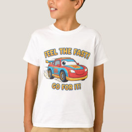 スピードを感じる！GO FOR IT！キッズ カートゥーン レーシングカー Tシャツ