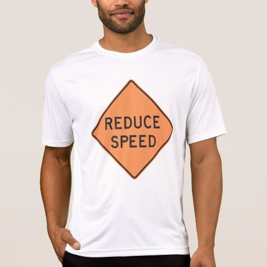 スピードを落とせ オレンジの菱形道路標識 Tシャツ (正面)