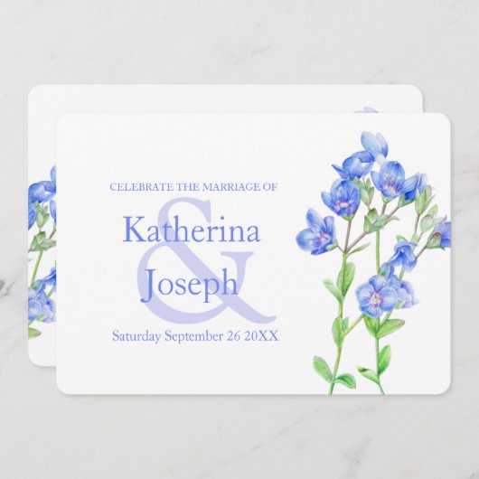 スピードウェル花の水色のブルーウェディング招待 招待状 (正面/裏面)