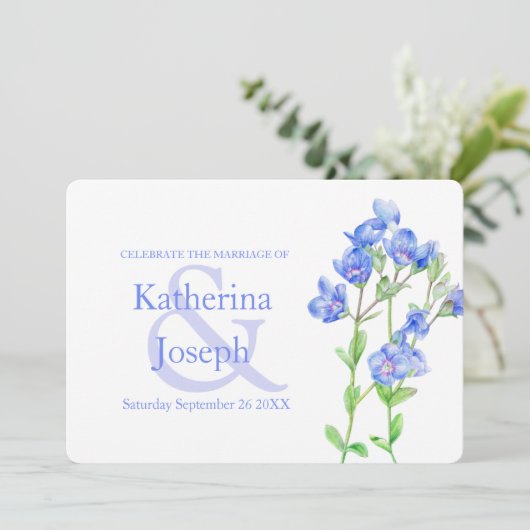 スピードウェル花の水色のブルーウェディング招待 招待状 (スタンド正面)