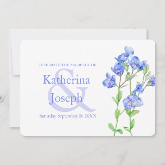 スピードウェル花の水色のブルーウェディング招待 招待状 (正面)