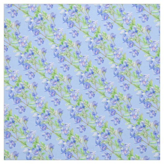 スピードウエルの水彩画パターン(の模様が)ある布 ファブリック (見本)