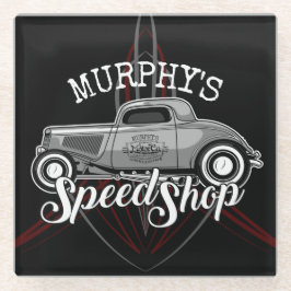 スピードショップ改造名前をカスタムするピンスリップガレージ ガラスコースター