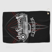 スピードショップ改造名前をカスタムするピンスリップガレージ ゴルフタオル (横)