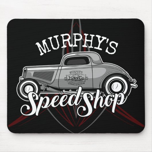 スピードショップ改造名前をカスタムするピンスリップガレージ マウスパッド (正面)