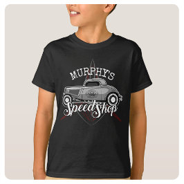 スピードショップ改造名前をカスタムするピンスリップガレージ Tシャツ