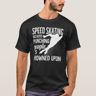 スピードスケートで滑るスキートショートトラックスケータートレーニングTr Tシャツ