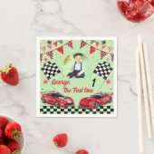 スピードスター 赤と黒のレースカー 写真 1歳の誕生日 スタンダードカクテルナプキン (インサイチュ)