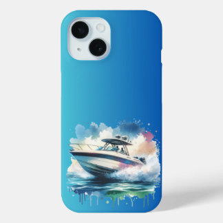 スピードボートの水彩画アドベンチャー iPhone 15ケース