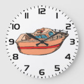 スピードボートイラストレーション航海のおもしろいボートデザイン ラージ壁時計 (正面)
