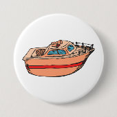 スピードボートイラストレーション航海のおもしろいボートデザイン 缶バッジ (正面)