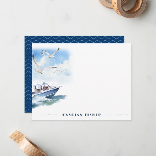 スピードボートシーグル水彩文房具ノートカード ノートカード (正面/裏面インサイチュ)