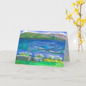 スピードボートマウンテンレイクウォーターカラーハッピーバースデー カード (黄色い花)