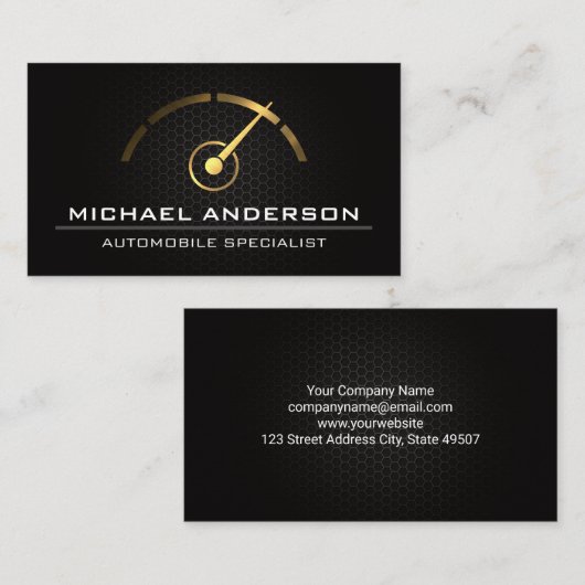 スピードメーター金ゴールドメタリック | 自動ロゴ 名刺 (正面/裏面)