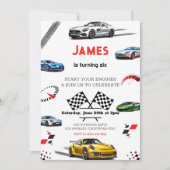 スピードモダンレーシングスポーツカー誕生日 招待状 (正面)