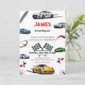 スピードモダンレーシングスポーツカー誕生日 招待状 (スタンド正面)