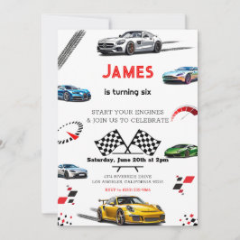 スピードモダンレーシングスポーツカー誕生日 招待状