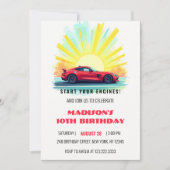 スピードレーシングモダンレッドスポーツカー誕生日 招待状 (正面)