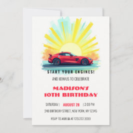 スピードレーシングモダンレッドスポーツカー誕生日 招待状