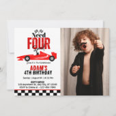 スピードレースカー男の子4歳の誕生日フォト 招待状 (正面)