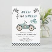 スピードレースカー4歳の誕生日おめでとう 招待状 (スタンド正面)