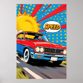 スピード感あふれる車のポップアート ポスター