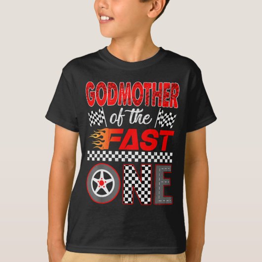 スピード狂いの名付け親 初誕生日 レーシングカー Tシャツ (正面)