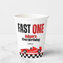スピード狂赤いレーシングカーレッドの男の子1歳の誕生日パーティー 紙コップ