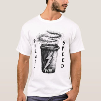 スピード用に醸造 – ブラック&ホワイトコーヒーカップデザイン Tシャツ