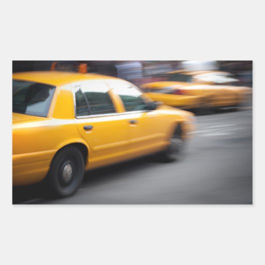 スピード違反イエローNYシティタクシーぼやけ車 長方形シール (正面)