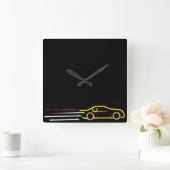 スピード違反レースカーのネオンサイン スクエア壁時計 (ホーム)
