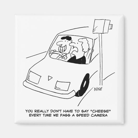 スピード違反取締り漫画 車を運転する男性 マグネット (正面)